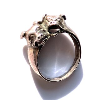 Vintage Silver 925 Two Pig Ring