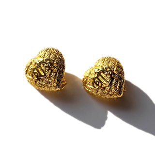 Christian Dior Vintage Gold Tone Old Logo Heart Design Earrings