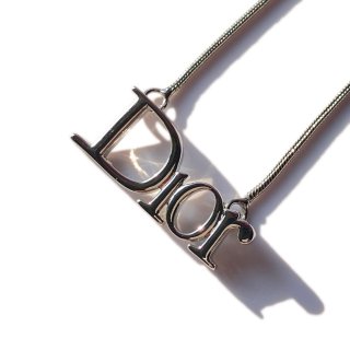 Christian Dior Vintage Silver Tone Logo Necklace 