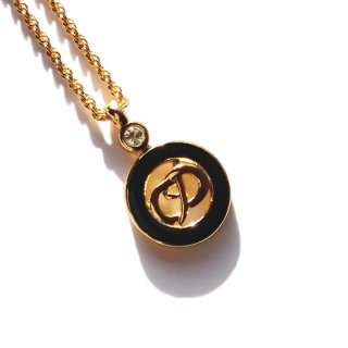 Christian Dior Gold Tone  Black Enamel CD Logo Vintage Necklace