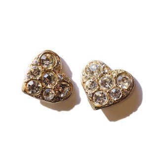 80s Vintage Clear Rhinestone Gold Tone Heart Design Earrings