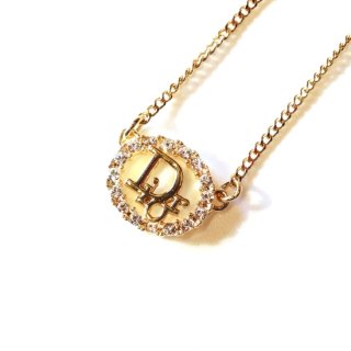 Christian Dior Vintage Gold Tone Rhinestone Oval Design Necklace