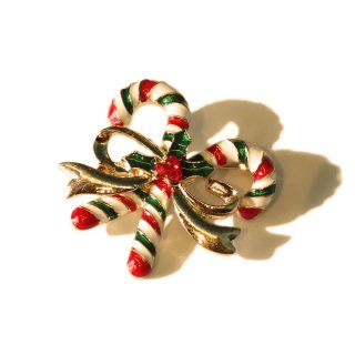 80s Vintage Christmas Candy Cane Brooch