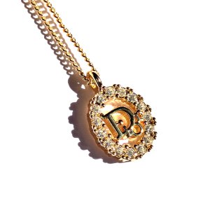 Christian Dior Vintage Gold Tone Rhinestone Oval Design Necklace
