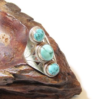 Vintage Triple Turquoise Silver 925 Indian Jewelry Ring