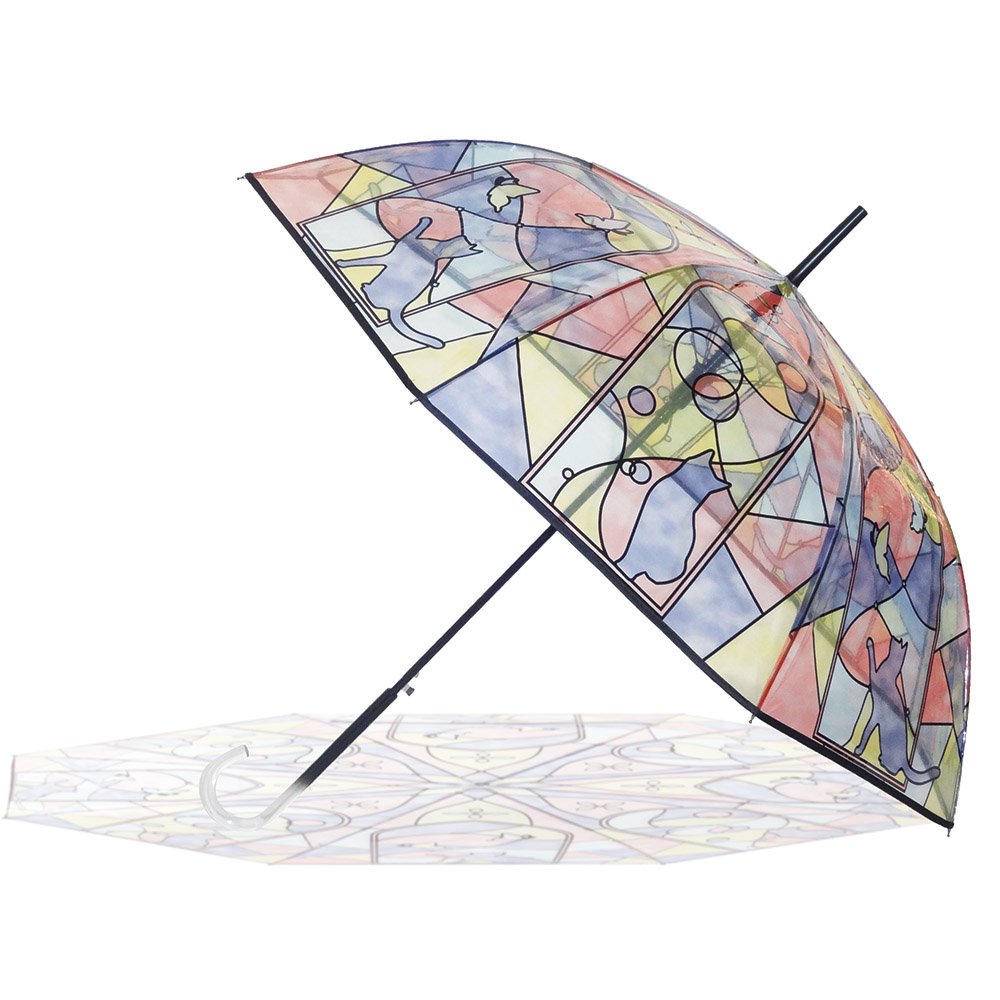アンシャンテ「猫と蝶 ピンク」ステンドグラス風傘　58㎝ - サントス｜ -傘メーカー直販サイト-