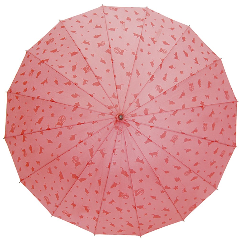 濡れると柄が浮き上がる　猫柄ジャンプ傘「わにゃんこ　ピンク」16本骨　 - サントス｜ -傘メーカー直販サイト-