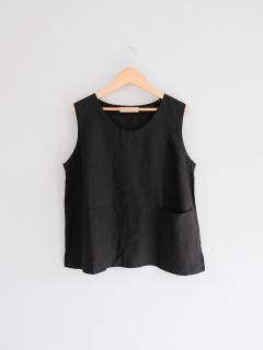 40-linen no sleeve PU / Black 