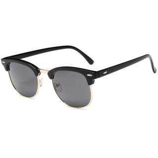 Select Metal Retro Vintage Sunglasses (Black×Gold)