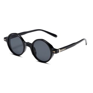 Select Vintage Rivets Circle Round Sunglasses (Black)
