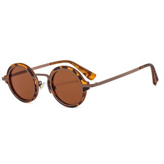 Select Metal Combination Circle Sunglasses (Leopard)