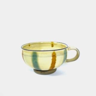 小鹿田焼 黒木昌伸窯 手付きスープカップ 青飴細垂幕