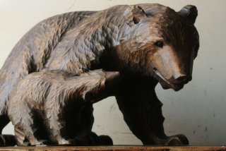 古い木彫り熊　「親子熊」