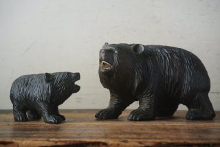 古い木彫りの親子熊　ドイツ製