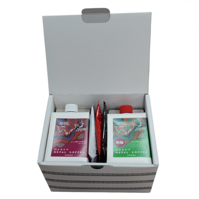 割るタイプ NEPAL COFFEE オリジナル×1+無糖×1+ドリップパック3包 白赤黒※ギフトボックス