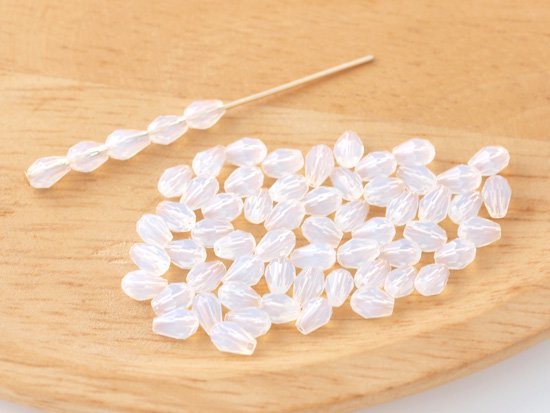 white opal tear drop cut beads 5x3.5mm