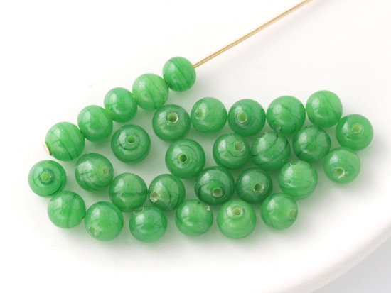 vintage green marble round beads 4mm