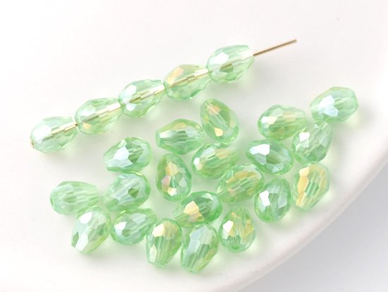 light green tear drop cut beads 8x6mm
