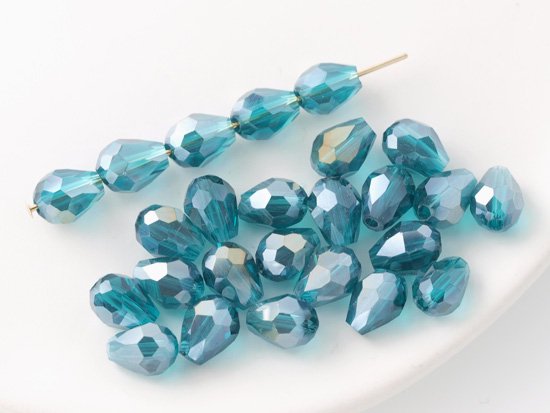 deep blue green tear drop cut beads 8x6mm