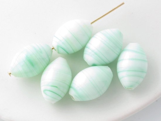 vintage green white marble oval beads 15x10mm