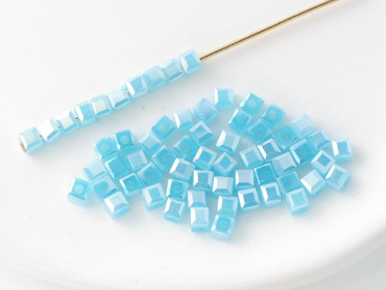 light blue square cut beads 2mm