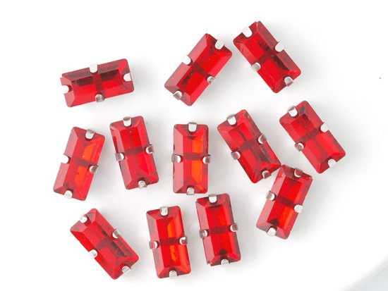 red rectangle glass silver setting 10x5mm