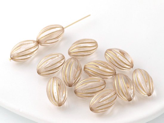 clear oval gold line beads 14.5x9mm