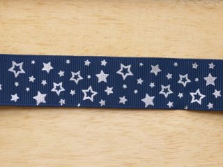 navy silver star grosgrain ribbon 25mmx1M