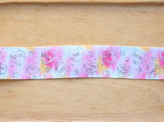 pink yellow marble candy hearts emboss grosgrain ribbon 25mmx1M
