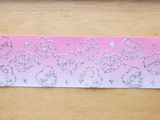 pink white candy hearts emboss grosgrain ribbon 38mmx1M