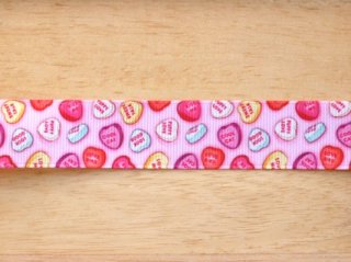 pink candy hearts grosgrain ribbon 22mmx1M
