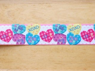 pink lace big candy hearts  grosgrain ribbon 25mmx1M