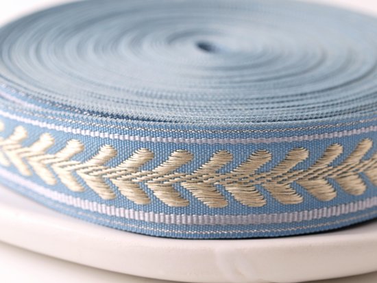 smoke blue leef embroidery ribbon 18mmx1M