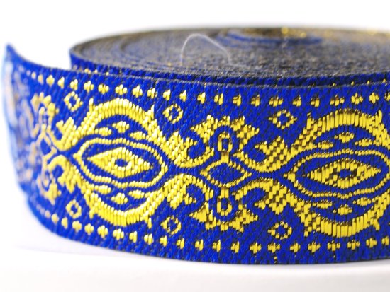 blue gold embroidery ribbon 19mmx1M