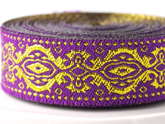 purple gold embroidery ribbon 19mmx1M