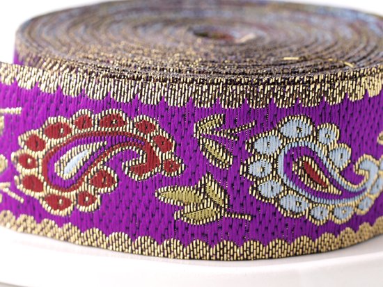 purple paisley embroidery ribbon 28mmx1M