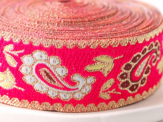 pink paisley embroidery ribbon 28mmx1M