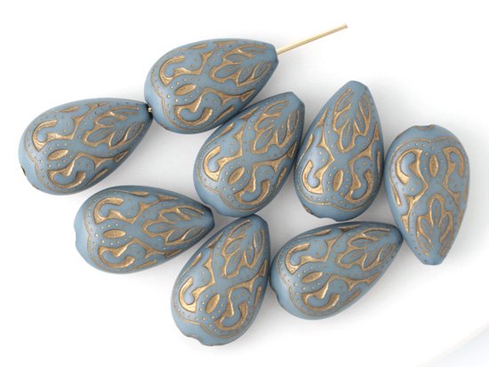 gray gold line etched drop beads 18x11mm