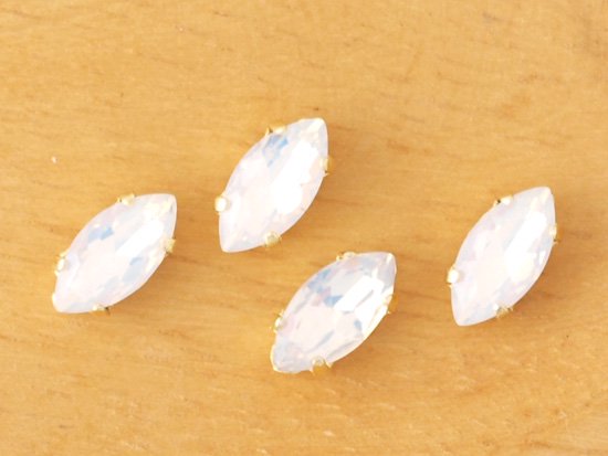 white opal navette glass gold setting 10x5mm