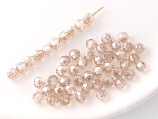pink beige round cut beads 4mm
