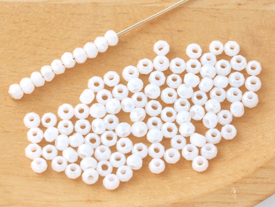 white facet rondell spacer beads 2mm