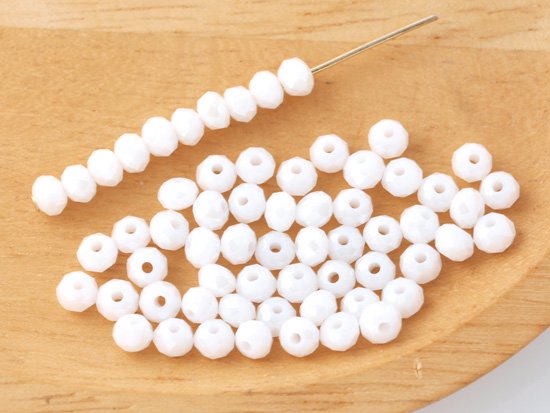 white facet rondell spacer beads 3mm