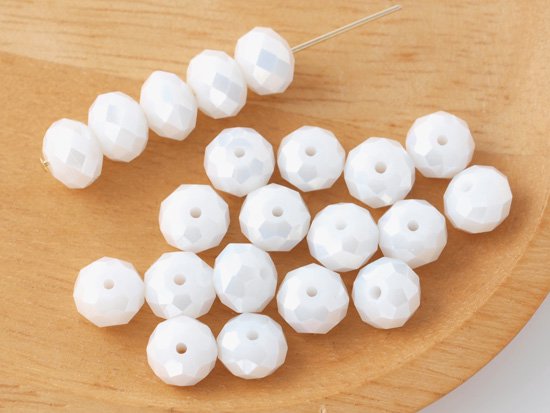 white facet rondell spacer beads 6x8mm