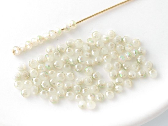 green AB coat white facet rondell spacer beads 2mm