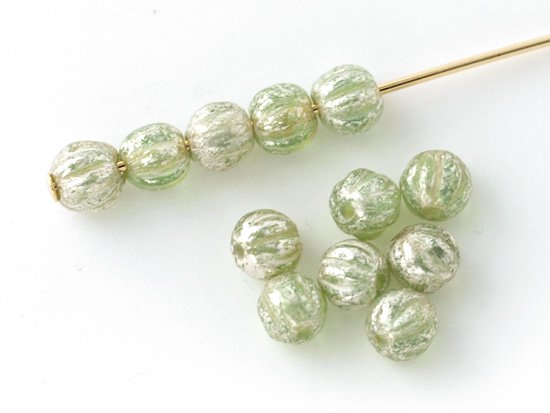 clear green picasso melon beads 4mm