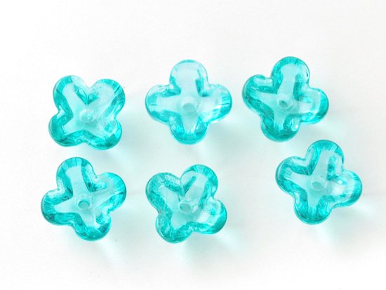 blue green 4petal flower beads 8x4mm