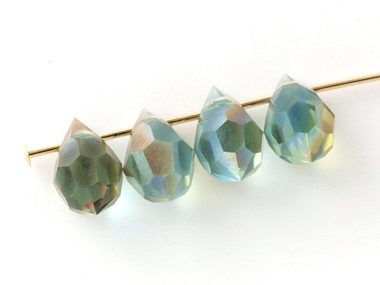 blue green shadow tear drop cut beads 10x6.5mm
