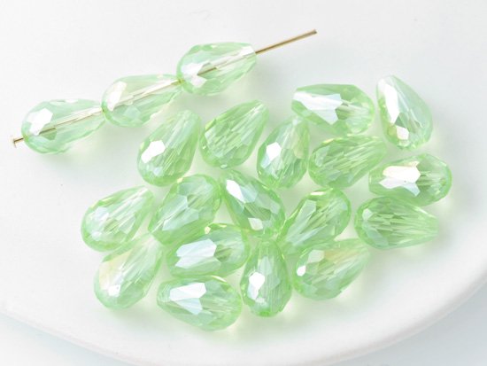 light green tear drop cut beads 12x8mm