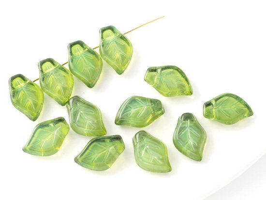olive green leef beads 13x9mm