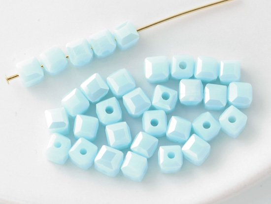 milky blue square cut beads 4.5mm